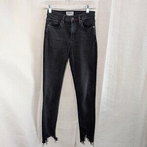 Agolde Sophie High Rise Skinny Jeans Black Size 25 Chewed Hem Premium Denim